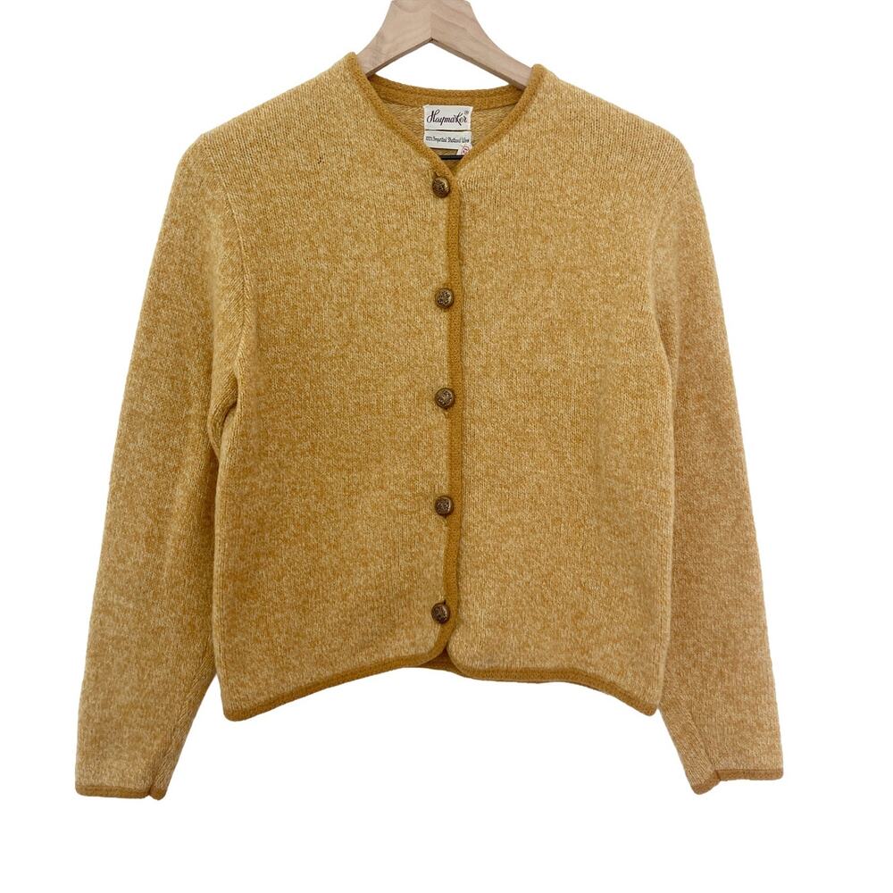 Vintage 60s Haymaker Shetland Wool Yellow Mod Mid Century Retro Cardigan Sweater